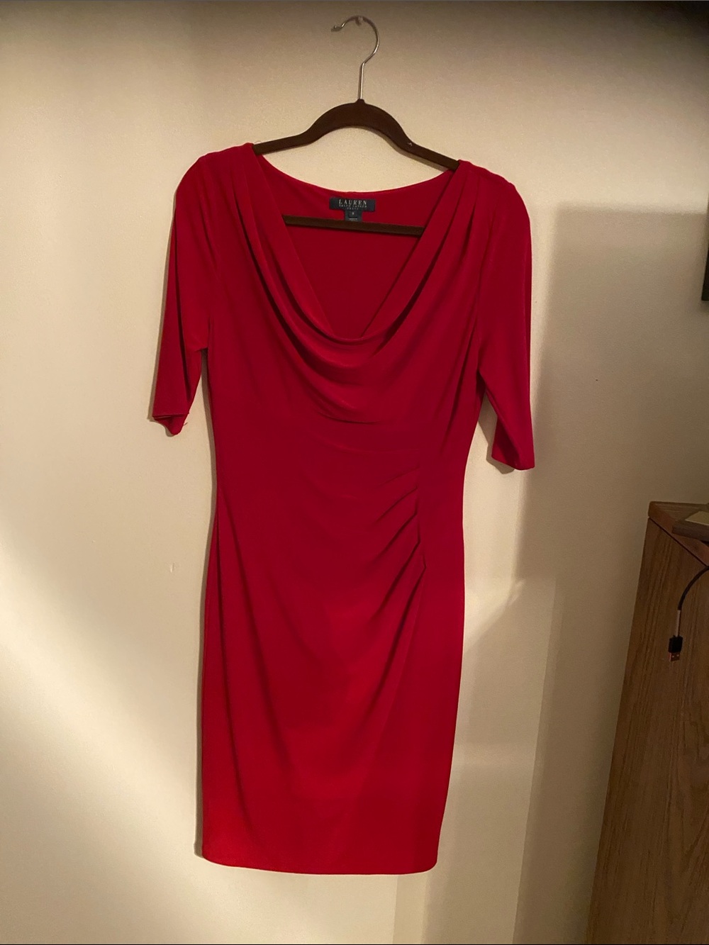 Lauren Ralph Lauren Red Cowl-Neck Midi Sheath Dress